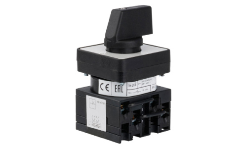 Переключатель Kripal UKT0-2-15512/E, 2P, 20A, тип 0-1←START (45°), на дверь, фронт IP65 фото 2