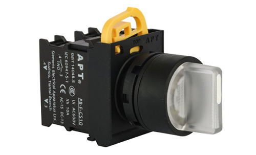 Переключатель APT PB3E, белый, I->0<-II, возврат, 2NO, 6A 230VAC/24VDC, с подсветкой без LED, 22mm, IP65 Переключатель APT PB3E, белый, I->0<-II, возврат, 2NO, 6A 230VAC/24VDC, с подсветкой без LED, 22mm, IP65