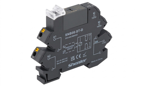 Реле интерфейсное Shenler R2G2CH024 с колодкой SNB08-ST-A, push-in, 2CO, 8A(250VAC/30VDC), 24VAC/DC, LED, W=12.95mm