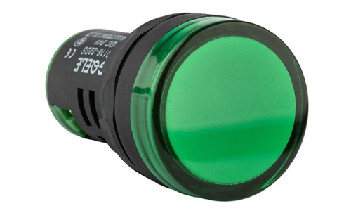 Индикатор светодиодный моноблочный GQELE AD116-22DS, зеленый, LED 12VAC/DC, IP65, 22mm