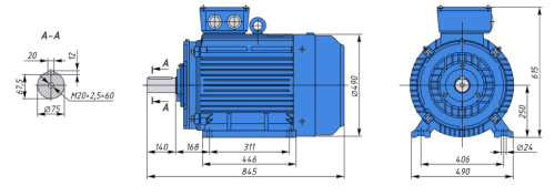 АИР250S6 45кВт 1000об/мин Электродвигатель IM 1081 (лапы) фото 2