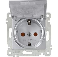 Розетка Mutlusan Rita 2P+E, с крышкой, защ. шторки, нерж. сталь