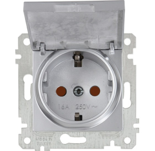 Розетка Mutlusan Rita 2P+E, с крышкой, защ. шторки, нерж. сталь