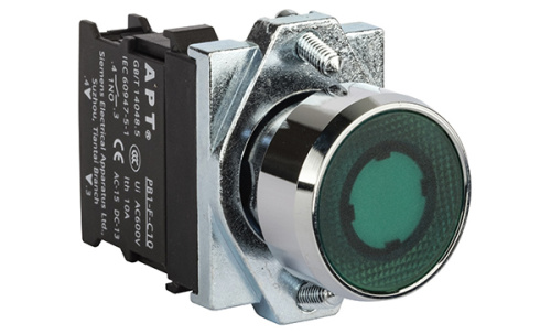 Кнопка плоская APT PB1S, зеленая, без фиксации, с подсветкой без LED, 1NO, 6A 230VAC/24VDC, 22mm, IP65
