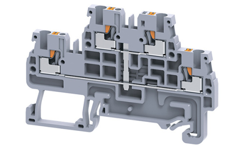 Клемма двухъярусная Connectwell CPDL1.5(I.S) /3,5x67,2mm, push-in, со связью потенциала, 4 присоед., 1,5(max 2,5)mm2, 16A, 500V, серая