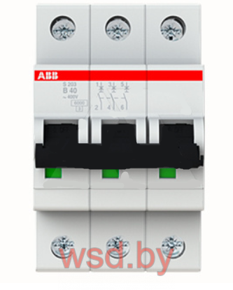 Автоматический выключатель S203-B40, 3P, B, 40A, 6kA, 3M, ABB