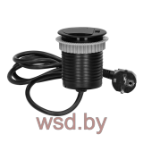 Блок розеточный встраиваемый d=60мм, USB 5V 2,4A + 2P+E со шторками, 3680вт, кабель 1,9м, черный