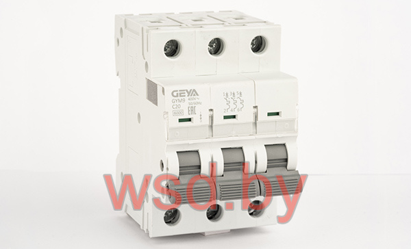 Автоматический выключатель GEYA GYM9-3P-20C, 3P, 20A, хар-ка C, 6kA, 3M