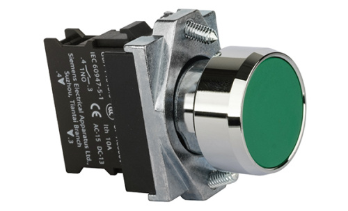 Кнопка плоская APT PB1S, зеленая, с фиксацией, без подсветки, 1NO, 6A 230VAC/24VDC, 22mm, IP65