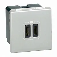 Legrand Mosaic - Розетка 2xUSB type С, 2М, 15V, 3000мA, винт. зажимы, алюминий