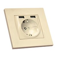 Розетка Mutlusan Rita 2P+E, с 2хUSB 2,4A (однопостовой монтаж в комплекте с рамкой), слоновая кость