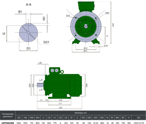 АИР355MB8 160кВт 750об/мин Электродвигатель IM 2081 (комбинированный) фото 2