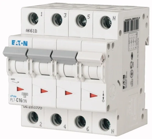 Авт. выключатель EATON PL7-C2/3N, 3P+N, 2A, хар-ка C, 10kA, 4M