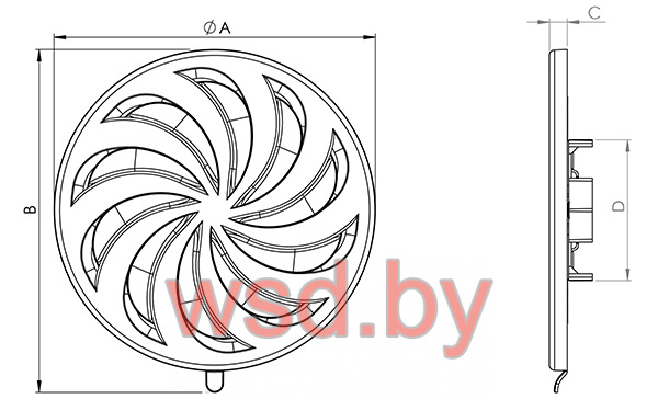 Решетка декоративная круглая с регулированием Ø80-150мм, белый Арт 02-325. Фото N2