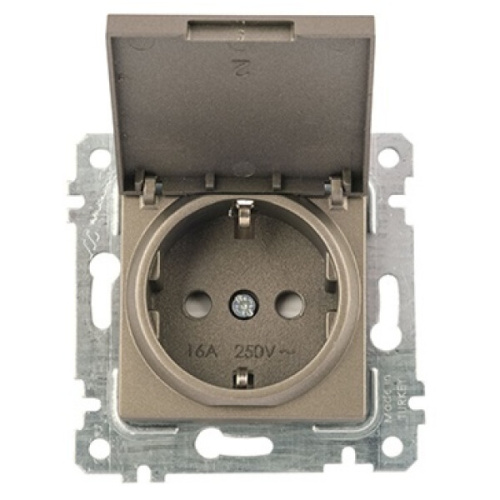 Розетка Mutlusan Rita 2P+E, с крышкой, защ. шторки, антрацит