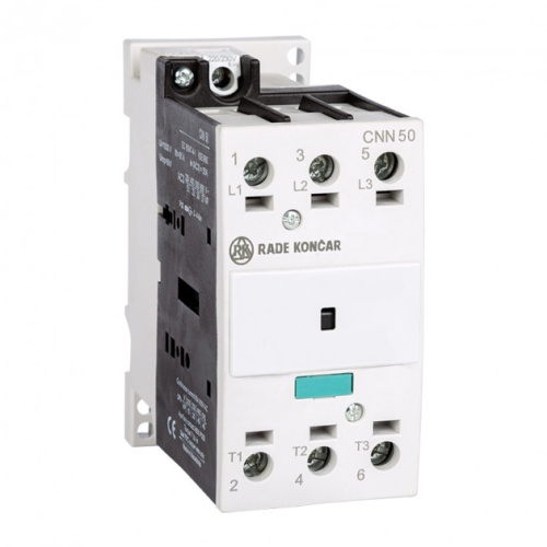 Контактор Rade Koncar CNNK 50 10, 3P, 50A/(85A по AC-1), 22kW(400VAC), 1NO, Uk=24VDC, Iвтяг=3,8А, Iудерж=0,15А Контактор Rade Koncar CNNK 50 10, 3P, 50A/(85A по AC-1), 22kW(400VAC), 1NO, Uk=24VDC, Iвтяг=3,8А, Iудерж=0,15А