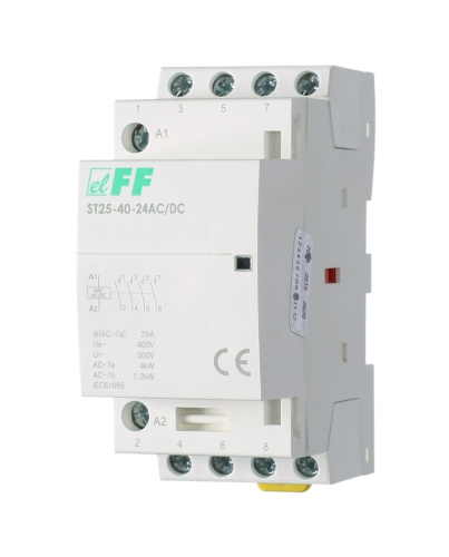 Контактор модульный Евроавтоматика F&F ST25-40-24, AC/DC, 4NO, 4 Вт, 3М Контактор модульный Евроавтоматика F&F ST25-40-24, AC/DC, 4NO, 4 Вт, 3М