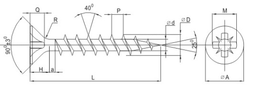Саморез универсальный 6х50, потай, цинк, шлиц Pz (500шт) фото 2 Саморез универсальный 6х50, потай, цинк, шлиц Pz (500шт) фото 2