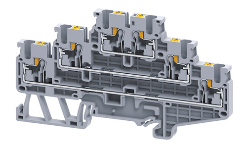 Клемма трехъярусная Connectwell CPTL2.5 /5x102mm, push-in, 6 присоед., 2,5(max 4)mm2, 20A, 500V, серая