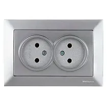Розетка Mutlusan Rita двойная 2x2P, (в комплекте с рамкой), нерж. сталь