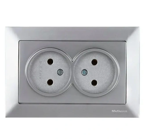 Розетка Mutlusan Rita двойная 2x2P, (в комплекте с рамкой), нерж. сталь
