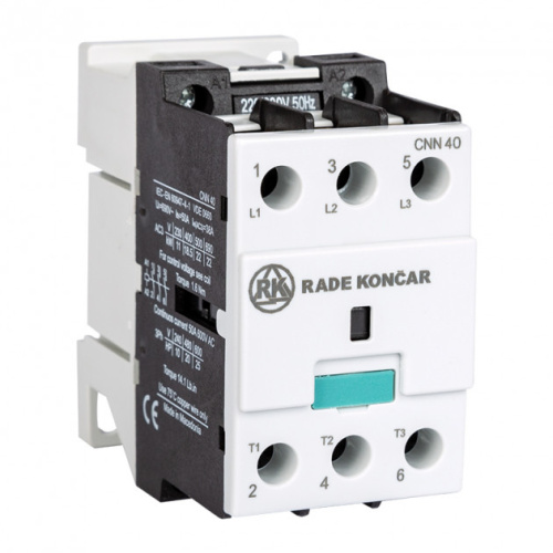 Контактор Rade Koncar CNNK 40 00 380/400V 50Hz, 3P, 38A/(50A по AC-1), 18.5kW(400VAC), 380/400VAC Контактор Rade Koncar CNNK 40 00 380/400V 50Hz, 3P, 38A/(50A по AC-1), 18.5kW(400VAC), 380/400VAC