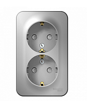 BLANCA Открытой Установки РОЗЕТКА двойная с заземлением со шторками, 16А, 250В, АЛЮМИНИЙ (Schneider Electric) Systeme Electric