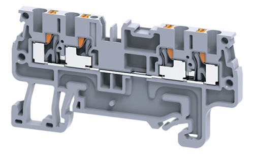 Клемма проходная Connectwell CP1.5/4 /3,5x66,9mm, push-in, 4 присоед., 1,5(max 2,5)mm2, 15A, 600V, серая