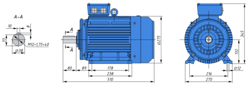 АИР132M6 IE1 7,5кВт 1000об/мин Электродвигатель IM 1081 (лапы) фото 2