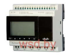  FLC18-ETH-12DI-6R Программируемый логический контроллер, расширение до 16 доп. модулей, ЖК-дисплей, Modbus RTU, Modbus TCP, MQTT, веб-сервер, Ethernet, RS485, RS232 (UART), FBD 6 модулей, монтаж на DIN-рейку