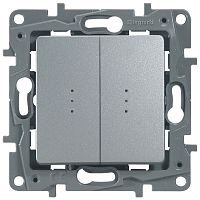 Legrand Etika - Выключатель двухклавишный с подсветкой (алюминий) Legrand Etika - Выключатель двухклавишный с подсветкой (алюминий)