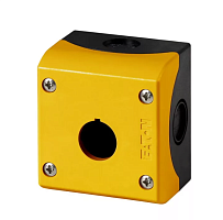 Корпус для поста кнопочного EATON M22-IY1, пластик, желтый верх и черное основание, 1 монтажное место, аварийное исполнение, IP67/69K Корпус для поста кнопочного EATON M22-IY1, пластик, желтый верх и черное основание, 1 монтажное место, аварийное исполнение, IP67/69K