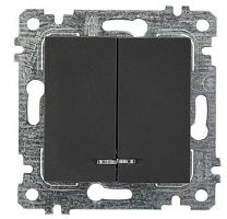 Выключатель Mutlusan Rita двухклавишный с подсветкой, пруж. зажимы, черный мат Выключатель Mutlusan Rita двухклавишный с подсветкой, пруж. зажимы, черный мат