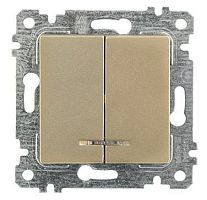Выключатель Mutlusan Rita двухклавишный с подсветкой, пруж. зажимы, золото доре Выключатель Mutlusan Rita двухклавишный с подсветкой, пруж. зажимы, золото доре