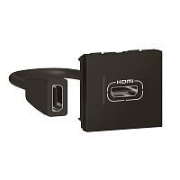 Legrand Mosaic - Розетка HDMI 1.4, тип А, 2М, шнур 15см. с соединителем, матовый черный Legrand Mosaic - Розетка HDMI 1.4, тип А, 2М, шнур 15см. с соединителем, матовый черный